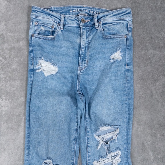 American Eagle Jeans Womens 8 Super Hi Rise Flare Blue Light Wash Stretch - Picture 2 of 11